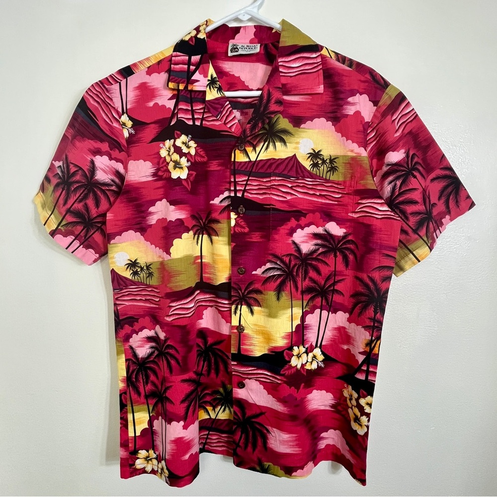 Aloha Republic Men Small Pink Hawaiian Button Down Shirt Short Sleeve